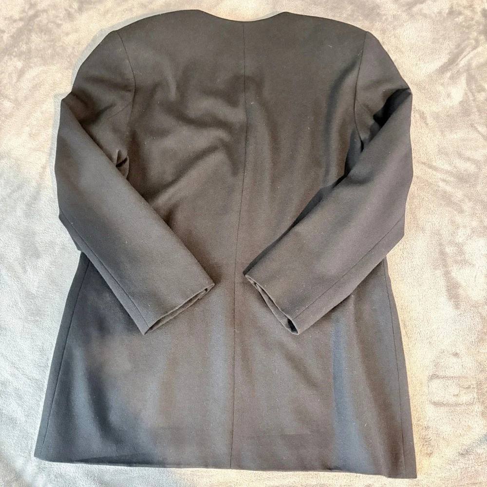 Lands End Womens 14 Vintage Black 100% Wool Collarless Blazer Jacket Made in USA